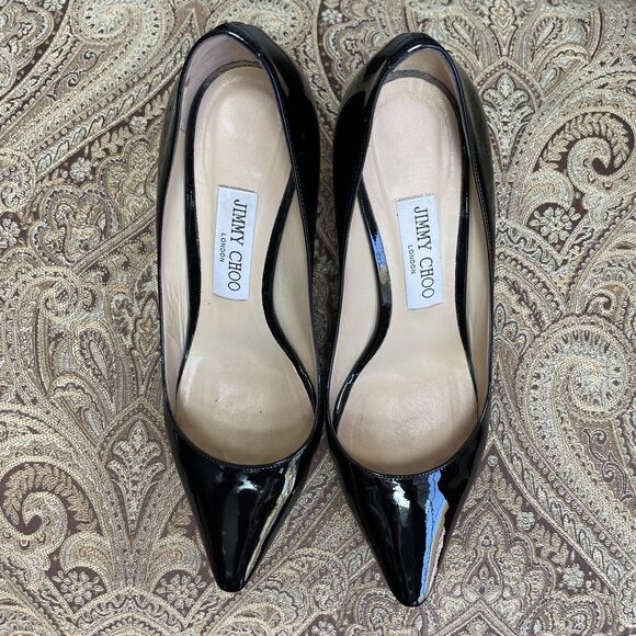 Jimmy Choo Black Patent Leather Romy Heels Pumps Stiletto Shoes Size 8 (US) - Picture 8 of 12